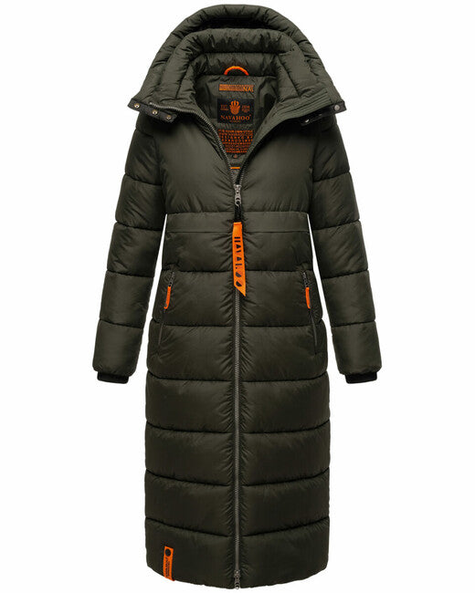 Navahoo Kristallblume damen lange Winterjacke mit Kapuze dunkeloliv