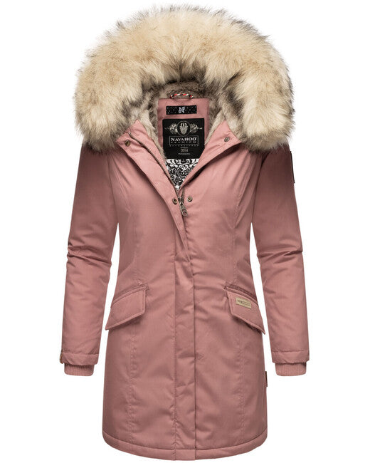 Navahoo Cristal damen Winterjacke mit Kapuze und Fell, dunkelrosa