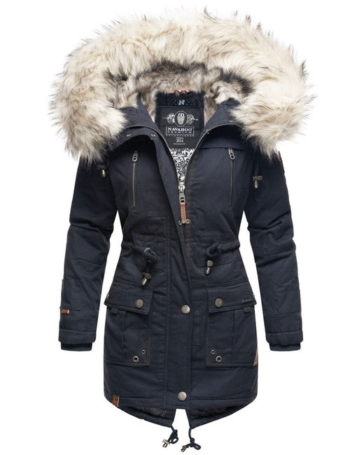 Navahoo Honigfee damen Winterjacke mit kapuze und fell, navy