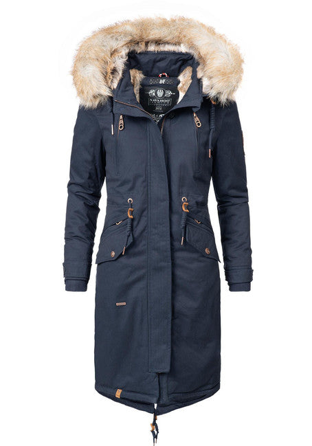 Navahoo KIN-JOO damen Winterjacke mit Kapuze und Fell, Navy