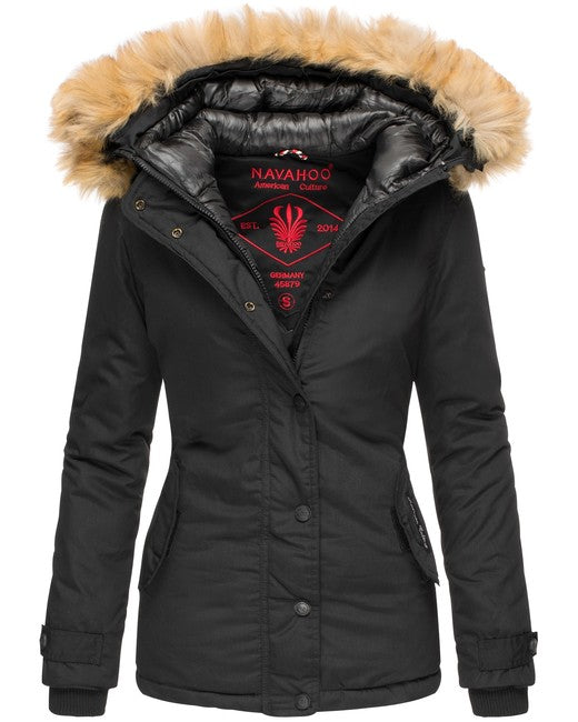 Navahoo Laura damen Winterjacke mit Kapuze, schwarz