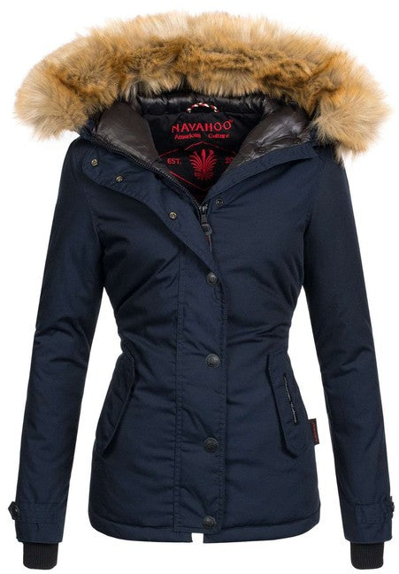 Navahoo Laura damen Winterjacke mit Kapuze, dunkelblau