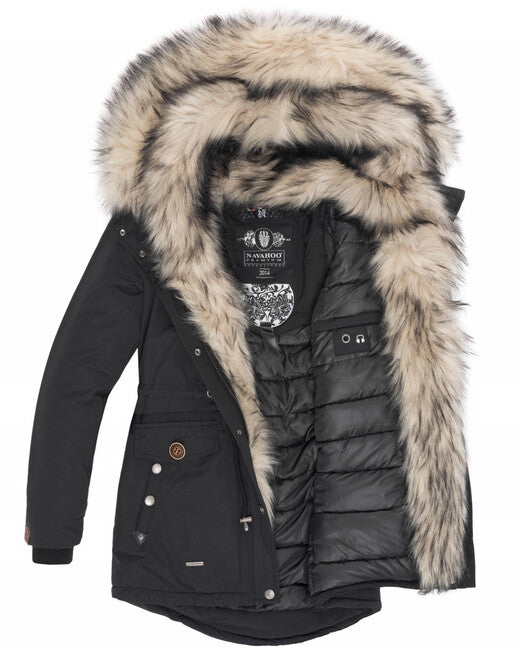 Navahoo SWEETY damen Winterjacke mit Kapuze, schwarz