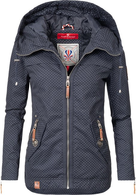 Navahoo Wekoo damen Übergangsjacke mit Kapuze, Navy gepunktet