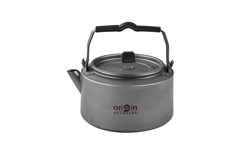 Origin Outdoors Camping Titanium Tee/Kaffee-Wasserkocher mit Silikongriffen und Sieb 1,2 L