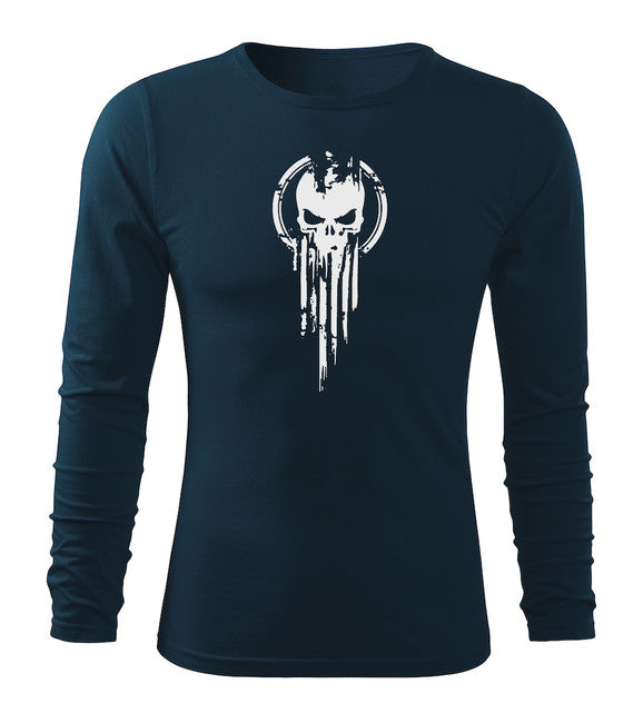 DRAGOWA Fit-T langärmliges T-shirt skull, dunkelblau 160g/m2