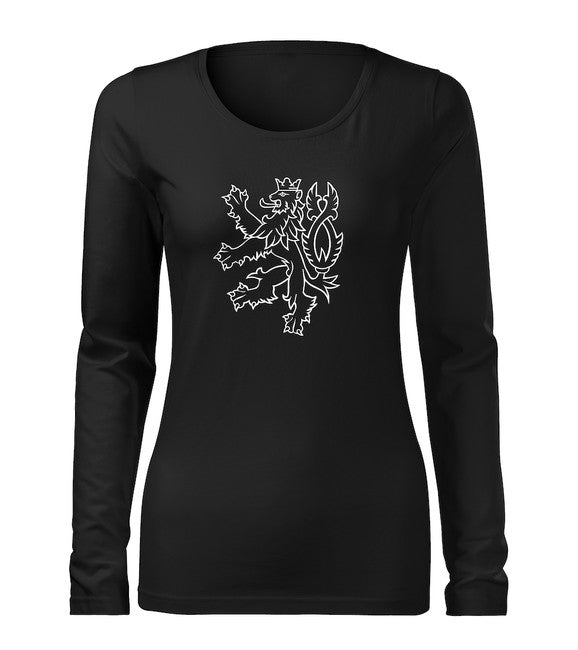 DRAGOWA Slim damen-Langarmshirt Tschechischer Löwe, schwarz 160 g/m2