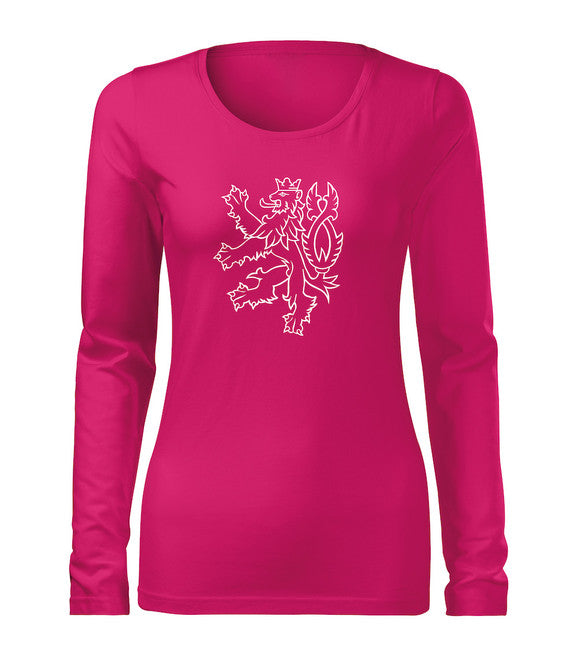 DRAGOWA Slim damen-Langarmshirt Tschechischer Löwe, rosa 160 g/m2