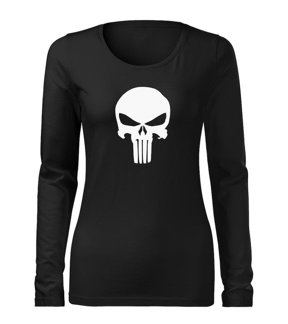 DRAGOWA Slim damen-Langarmshirt punisher, schwarz 160g/m2
