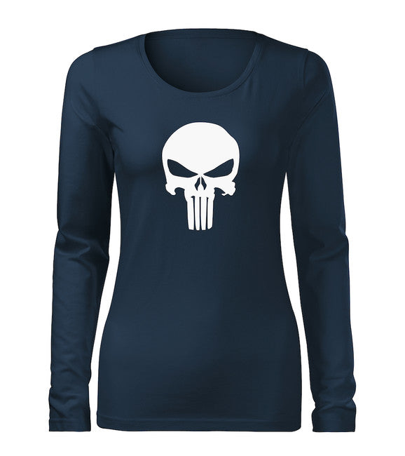 DRAGOWA Slim damen-Langarmshirt punisher, dunkelblau 160g/m2