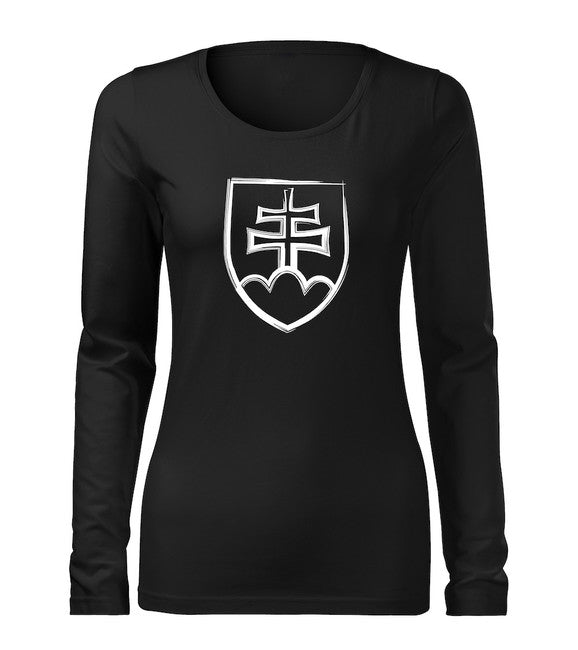 DRAGOWA Slim damen-Langarmshirt Slowakisches Wappen, schwarz 160 g/m2