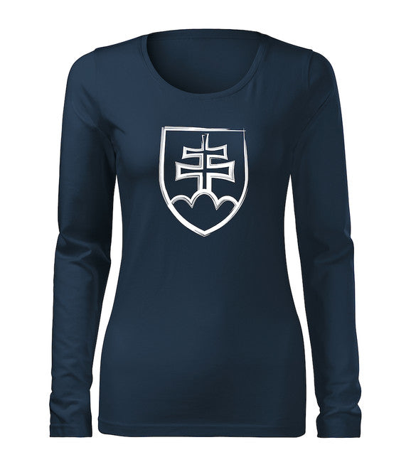 DRAGOWA Slim damen-Langarmshirt Slowakisches Wappen, dunkelblau 160 g/m2