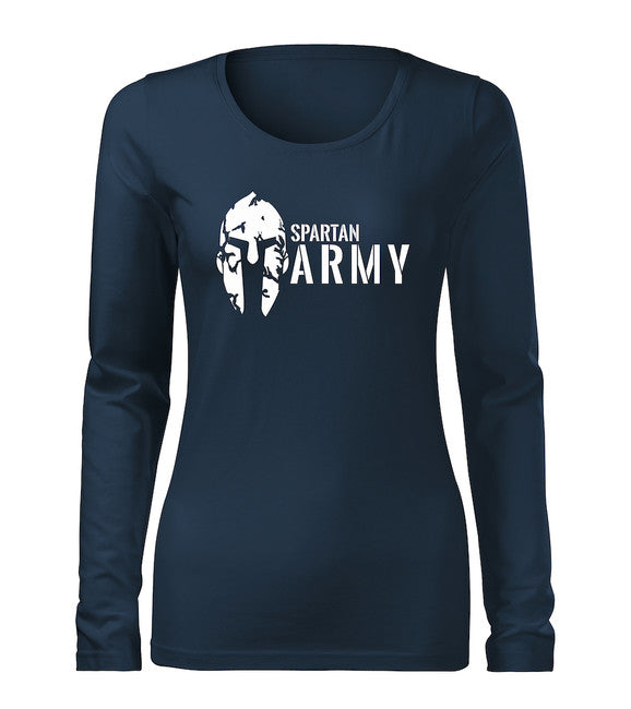 DRAGOWA Slim damen-Langarmshirt spartan army, dunkelblau 160g/m2