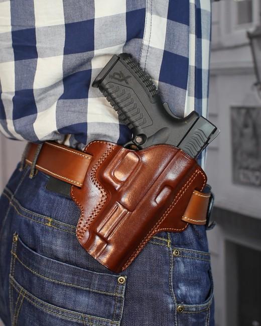 Falco Premium offener Pancake-Lederholster für Glock 17-Gürtel, braun rechts