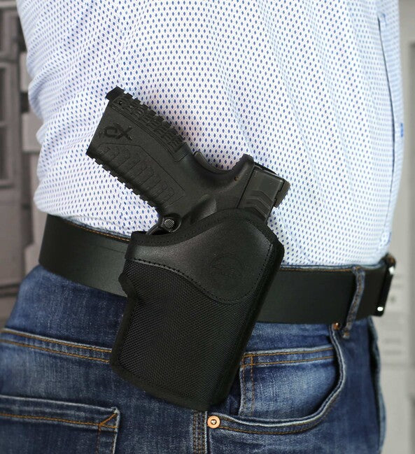 Falco Avery 1911 45ACP Open Holster with Retention Strap, Black, Right Hand
