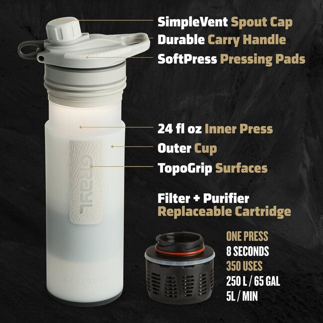 GRAYL GeoPress Water Filter Bottle 710ml, Alpine White