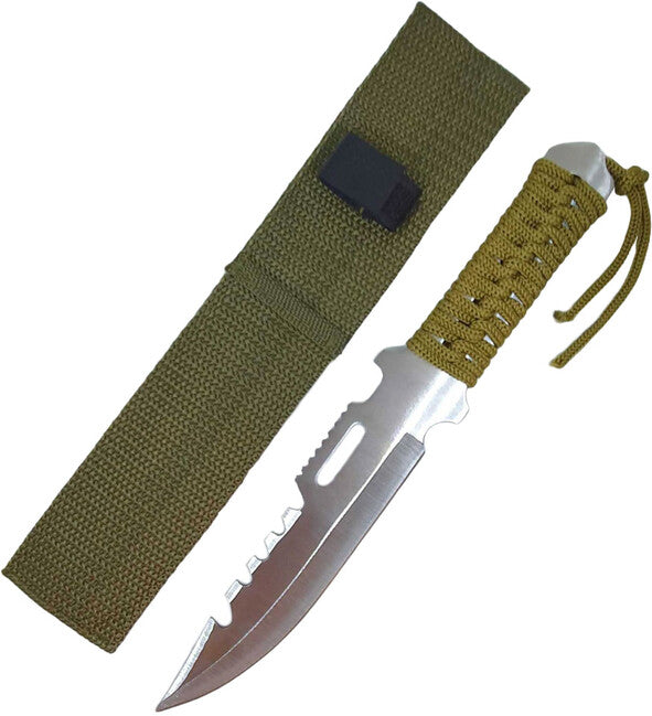 O&T Feststehendes Messer, grüner Paracord, silbern