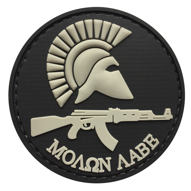 WARAGOD Runde Molon Labe mit Gewehr PVC Patch Schwarz und Grau