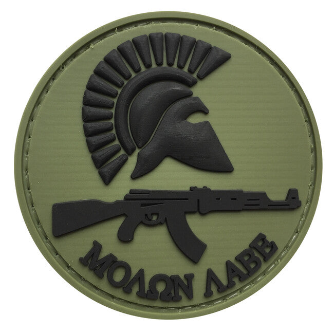 WARAGOD Patch Runde Molon Labe mit Gewehr PVC Patch OD Grün und Schwarz