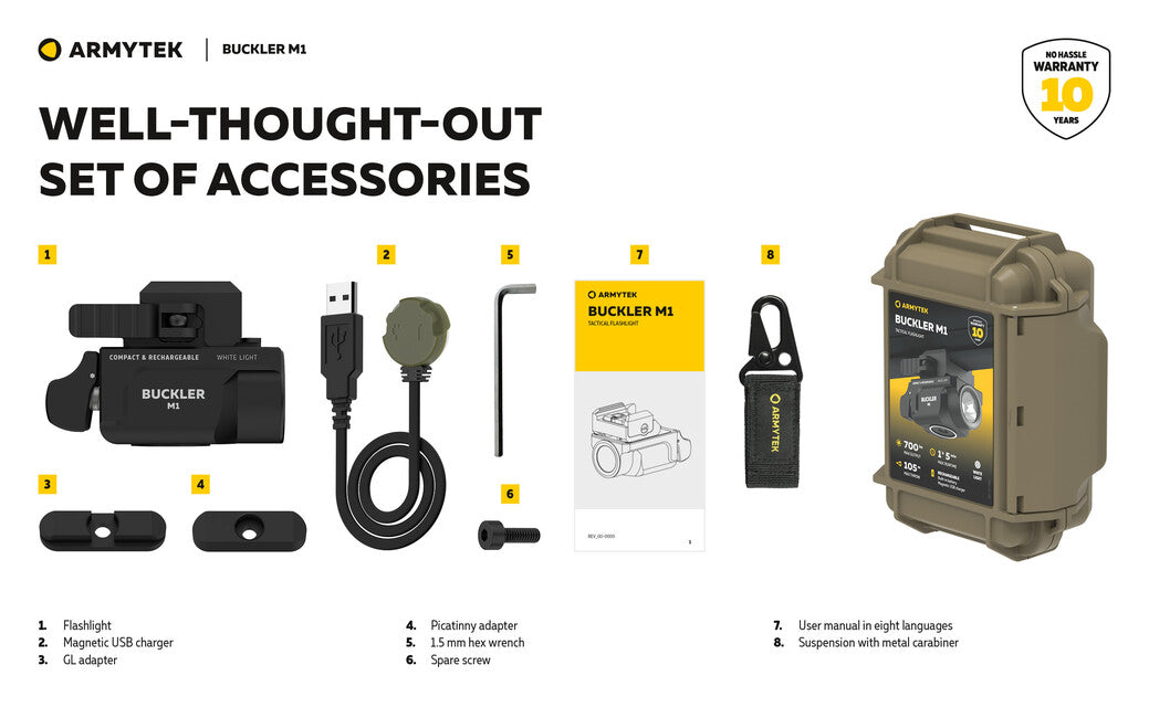 Armytek Buckler M1 700lm Compact Rechargeable Weapon Light