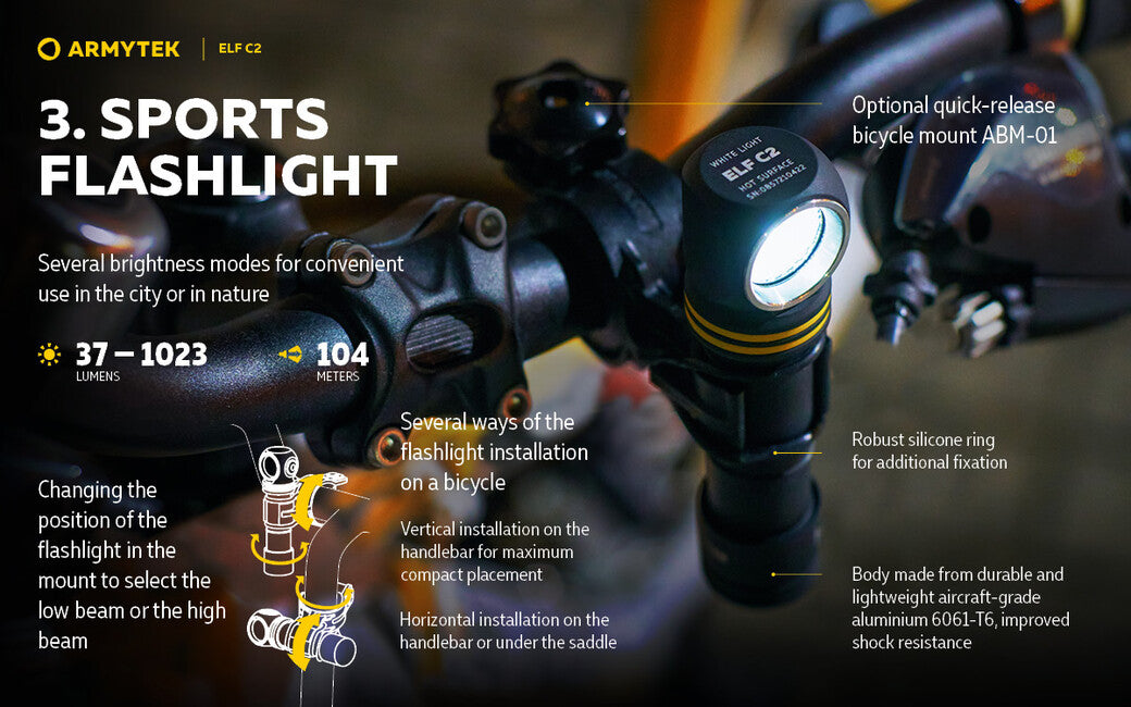ArmyTek Celovka Elf C2 Micro USB tepla weiß s napajanim z akumulatora 1023 lm