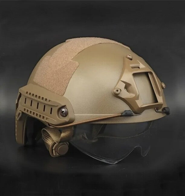 DRAGOWA Tactical Fast MH taktischer Helm mit Brille Charger, Coyote (ohne Zertifizierung)