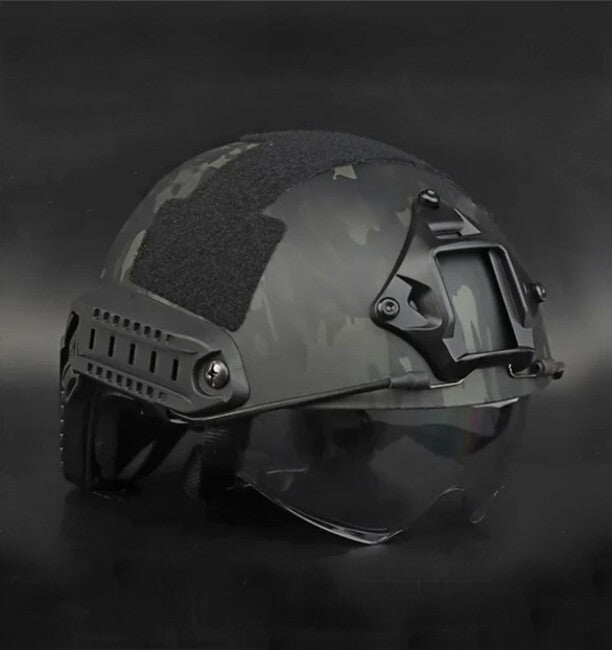 DRAGOWA Tactical Fast MH taktischer Helm mit Brille Charger, CP black (ohne Zertifizierung)