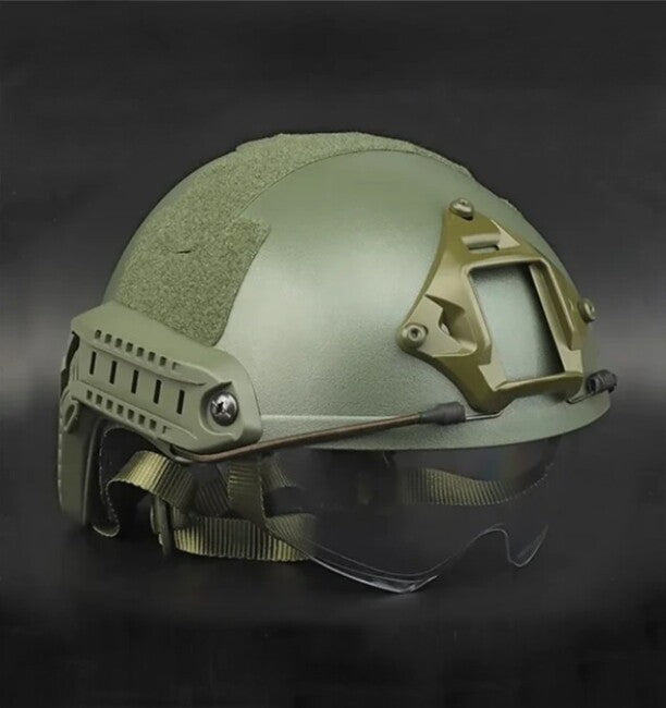 DRAGOWA Tactical Fast MH taktischer Helm mit Brille Charger, oliv (ohne Zertifizierung)
