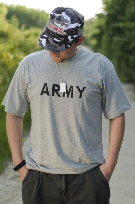MFH T-shirt mit Aufschrift Army, grau, 160g/m2