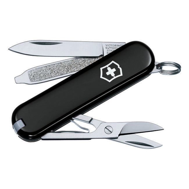 Victorinox Classic Black multifunkčný nôž 58 mm, čierna, 7 funkcií, blister