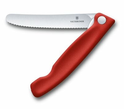 Victorinox Skladací nôž na ovocie a zeleninu- zúbkovaná čepeľ Swiss Classic, červená