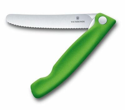 Victorinox Skladací nôž na ovocie a zeleninu- zúbkovaná čepeľ Swiss Classic, zelená