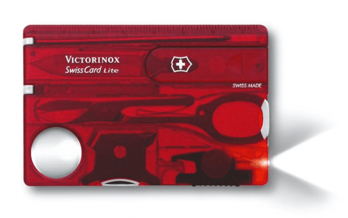 Victorinox SwissCard Lite Ruby vreckový nôž, transparentná červená, 13 funkcií, blister