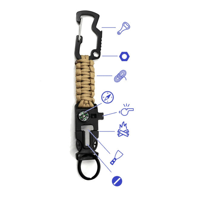 WARAGOD Laito Paracord Survival Multifunktions-Schlüsselanhänger 8 in 1 Coyote