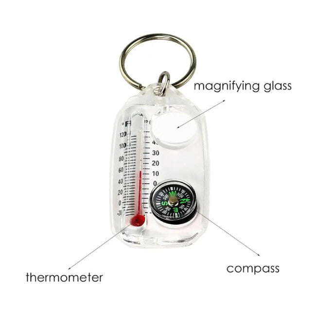 WARAGOD Cave Transparenter Kompass mit Thermometer Schlüsselanhänger