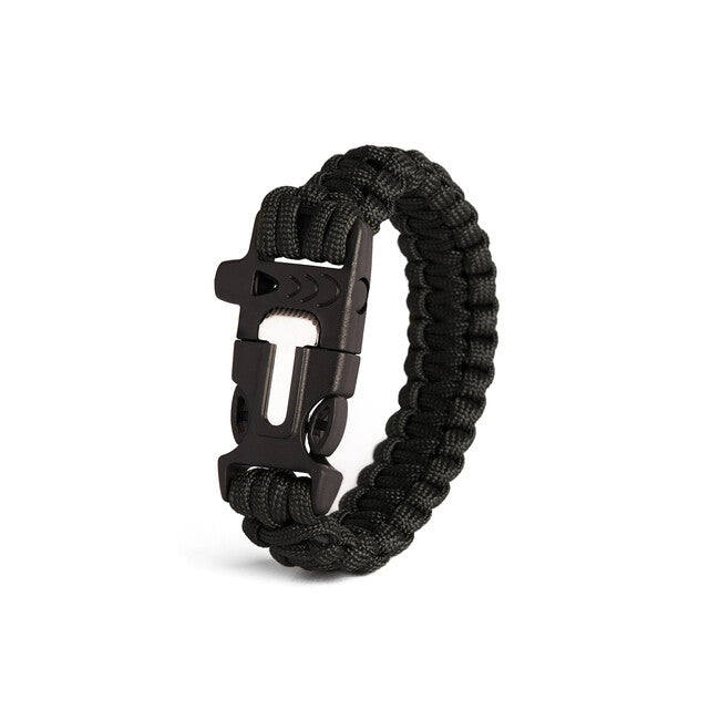 WARAGOD Bazin paracord - armband mit pfeife und feuerstahl, schwarz