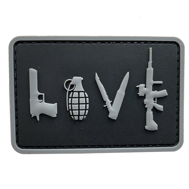 WARAGOD Klettabzeichen 3D LOVE-Pistol Grenade Knife Rifle schwarz 7.5x5cm