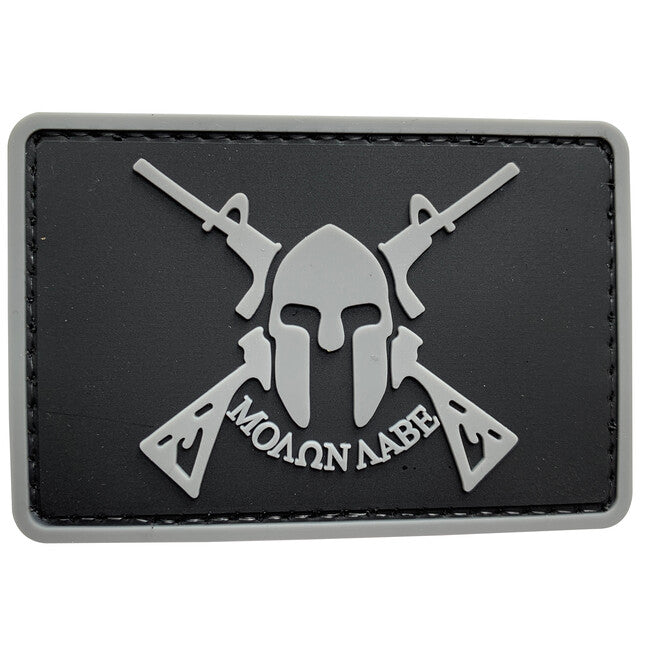 WARAGOD Molon Labe Spartan with Two Rifles klettabzeichen schwarz 7.5x5cm