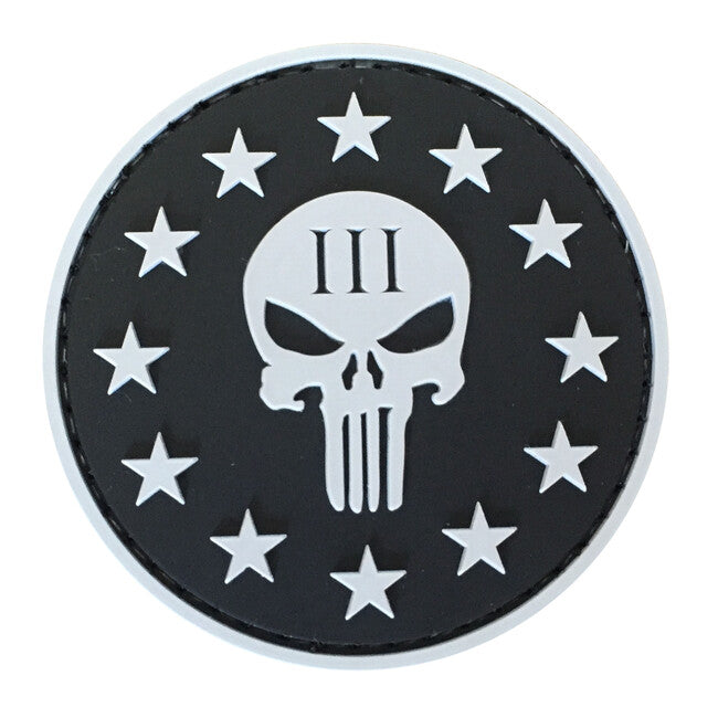 WARAGOD Round Shape Of Three Percenter Punisher Klettabzeichen schwarz 6cm