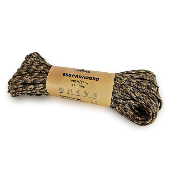 WARAGOD Paracord 550 Seil 31 m mit einem Durchmesser von 4 mm, camo coyote