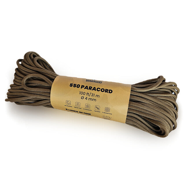 WARAGOD Paracord 550 Seil 31 m mit einem Durchmesser von 4 mm, coyote