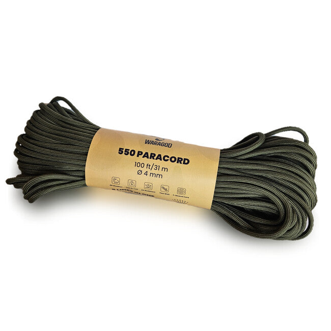 WARAGOD Paracord 550 Seil 31 m mit einem Durchmesser von 4 mm, grün