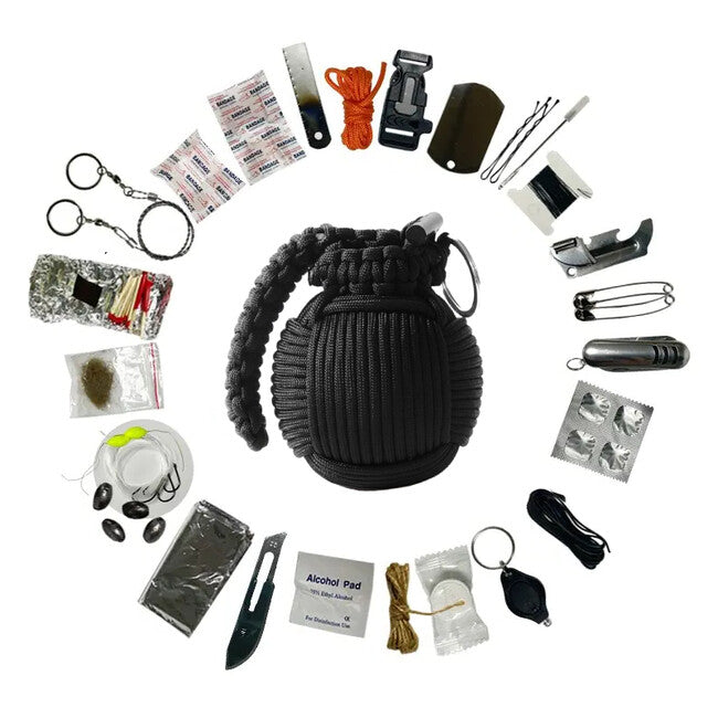 WARAGOD Paracord Menel Überlebenskit, schwarz