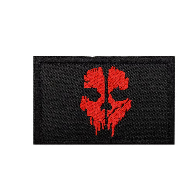 WARAGOD Call of Duty Gestickter Aufnäher Geistermaske, schwarz und rot