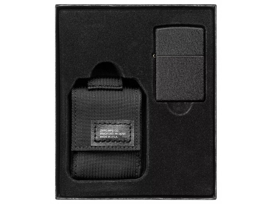 Zippo Black Crackle Tactical Case + Black Crackle Feuerzeug Set