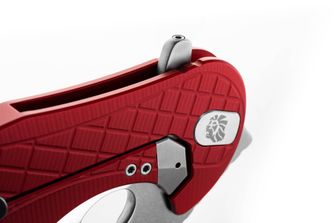 Lionsteel Messer Typ KARAMBIT entwickelt in Zusammenarbeit mit Emerson Design. L.E. ONE 1 A RS Rot/Stein gewaschen