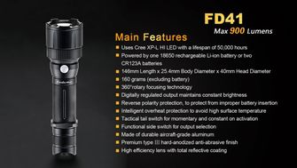 Fenix taktische LED-Taschenlampe FD41zoom, 900 Lumen