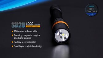 Taschenlampe für Taucher Fenix SD20, 1000 Lumen