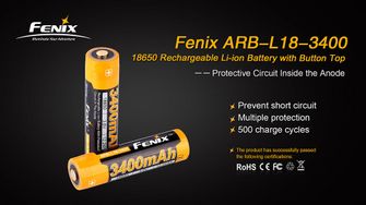 Wiederaufladbare Batterie Fenix 18650 3400mAh Li-Ion