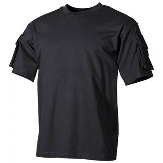 MFH US-T-Shirt mit Velcro-Taschen auf den Ärmeln, schwarz 170g/m2